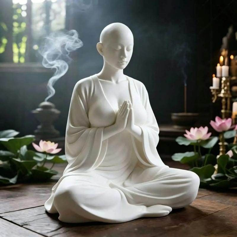 White Minimalist Zen Meditation Sculpture Calming Spiritual Art Figurine Decor for Home Shelf Yoga Studio Ornament