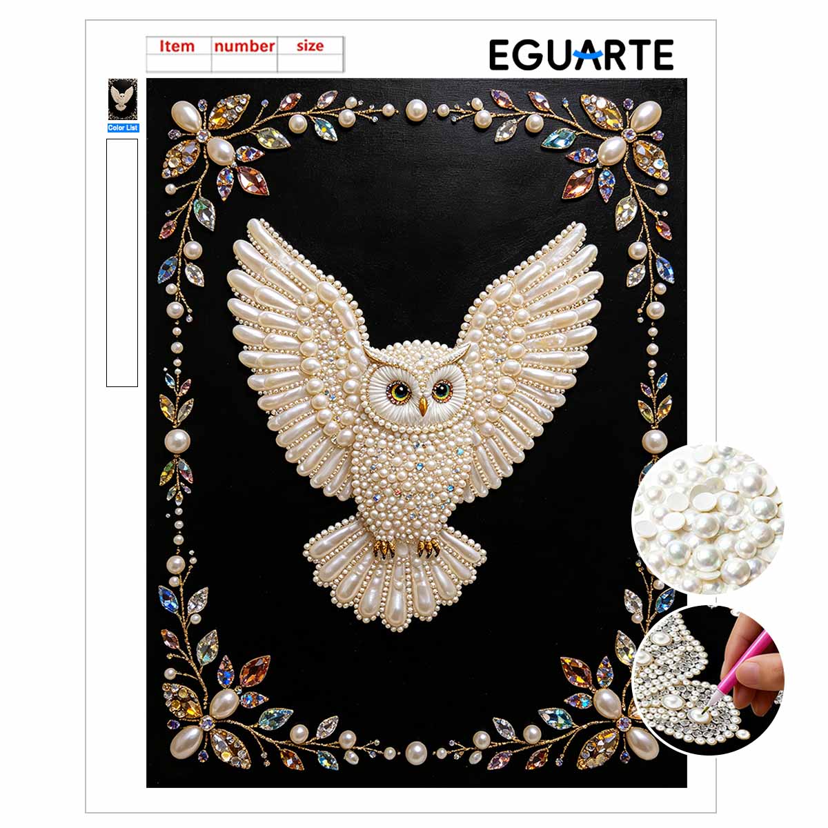DIY Gerahmtes Perlenmalerei-Set Elegantes Weißes Eulenmuster 3D Funkelndes Perlenleinwand Basteln Kreative Wohnwanddekoration Kunstbedarf Geschenkidee 30x40cm Without frame
