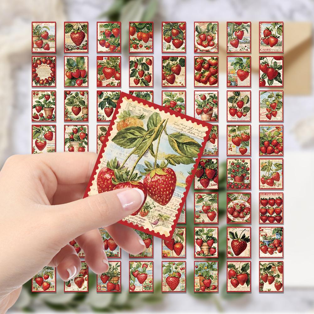 64 pcs,Vintage Strawberry Stamp Stickers,DIY Scrapbook,Mobile Phone,Skateboard,Luggage,Notebook,etc.,Holiday Gift or Reward Gift