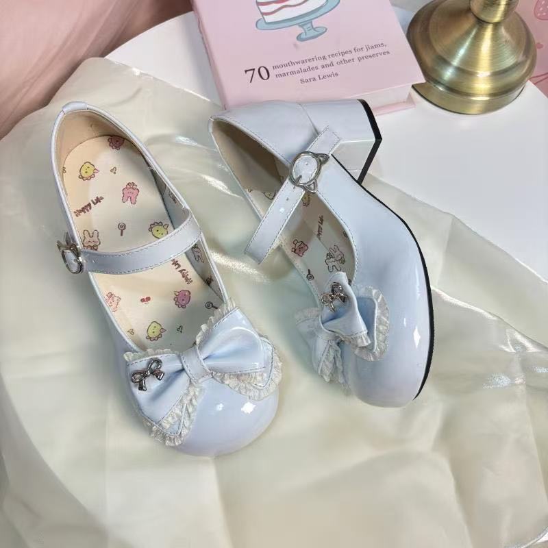 Round Head Cute Bow Lo Shoes Mary Jane Shoes 2025 Summer New Super Fairy Temperament Sweet Thick Heel Small Leather Shoes