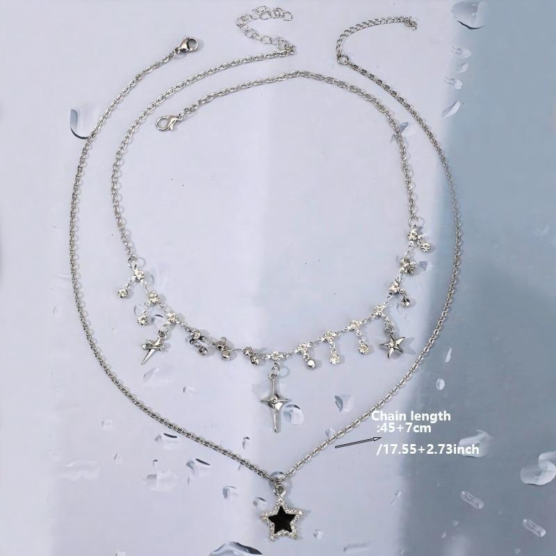 Trendy Vintage Black Star Cross Pendant Multi Layer Chain Necklace for Women Gothic Y2K Charm Jewelry Accessories Wholesale