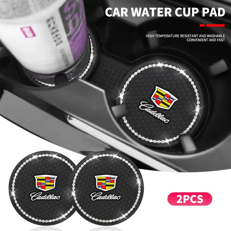 1/2pcs Non-slip Car Diamond Water Cup Pad Rhinestone Silicon Mat For Cadillac SRX ATS XTS CT4 CT5 CT6 XT4 XT5 XT6 Accessories