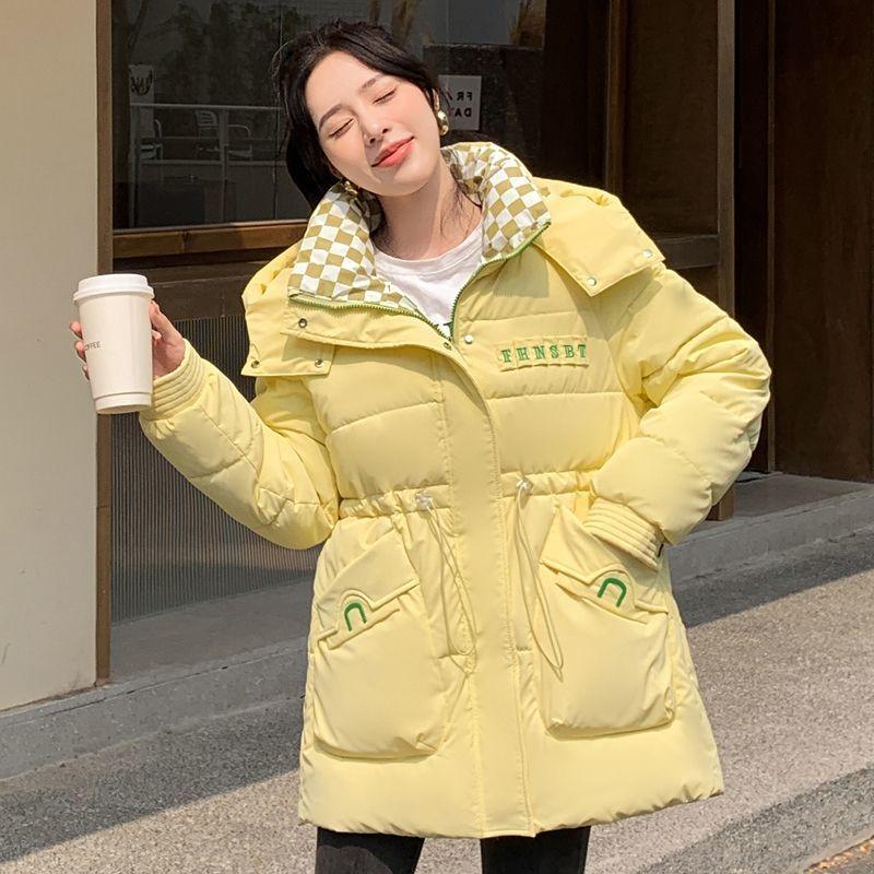 

Зимнее женское теплое пальто с воротником-стойкой для похудения и защиты от холода XXL жёлтый