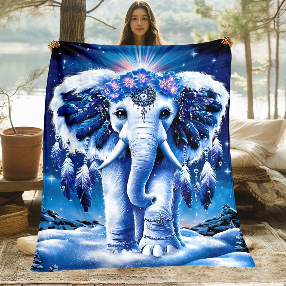 1pc Elephant-themed Floral Pattern Flannel Blanket. 240GSM Soft and Comfortable Flannel Blanket, Perfect for Travel, Camping, or