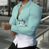 Men Collared Shirt Black Purple Two Tone Big Rose Floral Print Long Sleeve Button Down Top