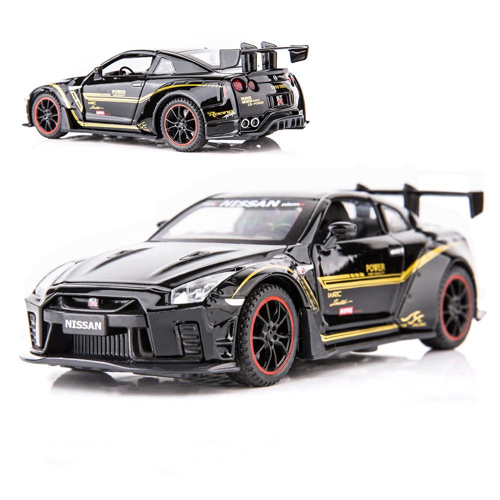 1:32 GTR R34 R35 Car Model Toy Doors Opened Sound Light Pull Back Metal Diecast Simulation Vehicles Models Gifts for Children