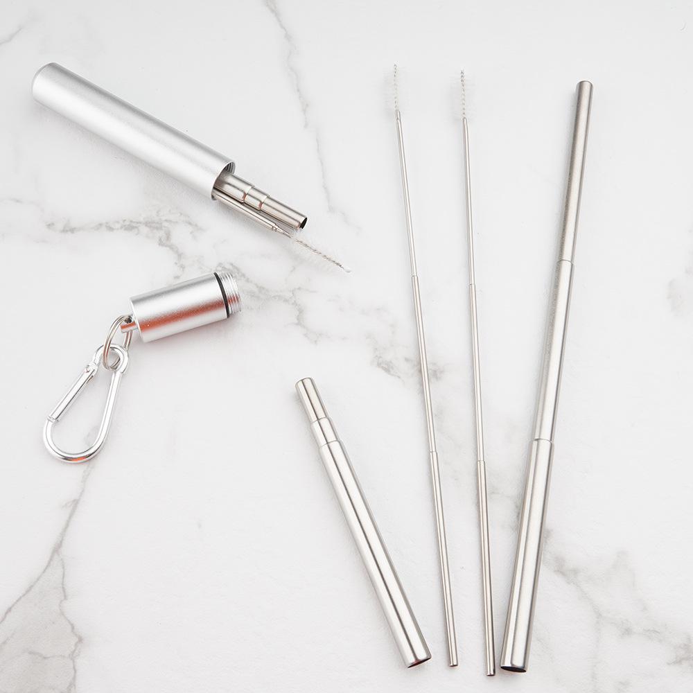 Foldable 304 Stainless Steel Telescopic Straw Set with Aluminum Tube for Outdoor Use