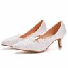 5cm Medium Heel Elegant Simple Lace Flower Wedding Shoes Pointy Toe High Heels Bridal Wedding Dress Shoes Spring and Autumn Single Shoes