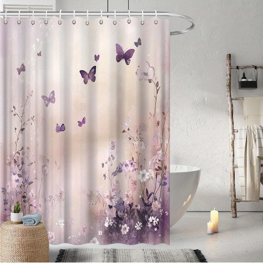 Butterfly Shower Curtain, Vibrant Flower & Butterfly Art Print,  Perfect for All Seasons, Bathroom Decor