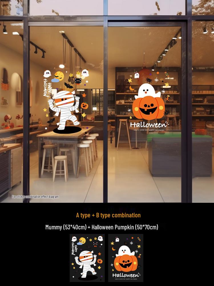 Halloween Pumpkin Decorations Window Clings - Theme Shop Scene Arrangement Glass Stickers