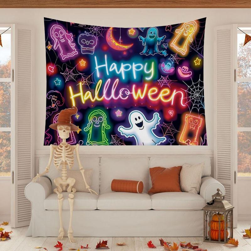 Halloween Home Party Decoration Tapestry Background Cloth Blood Red Handprint Clown Horror Pumpkin Head Atmosphere Tapestry