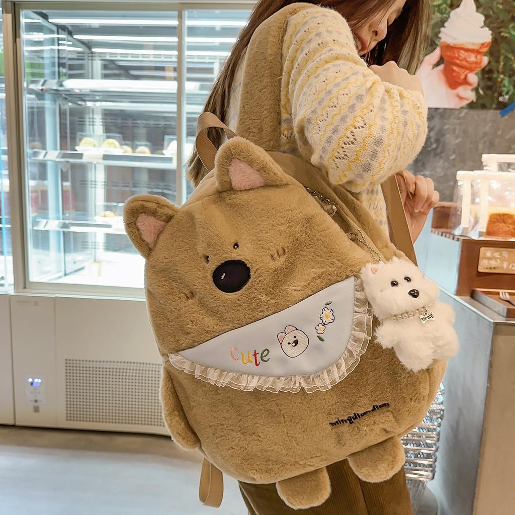 Schoolbag cute cartoon bear fluffy backpack girl 1011 new travel light children shopping out schoolbag