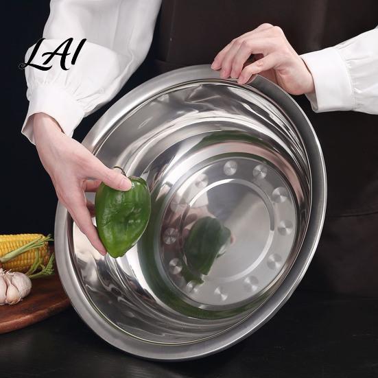 Large Capacity Dough Kneading Basin Stainless Steel Mixing Bowl Kitchen Prep Bowl for Flat Bottom Soup Pot Washing Vegetables Heavy Duty Home Multi