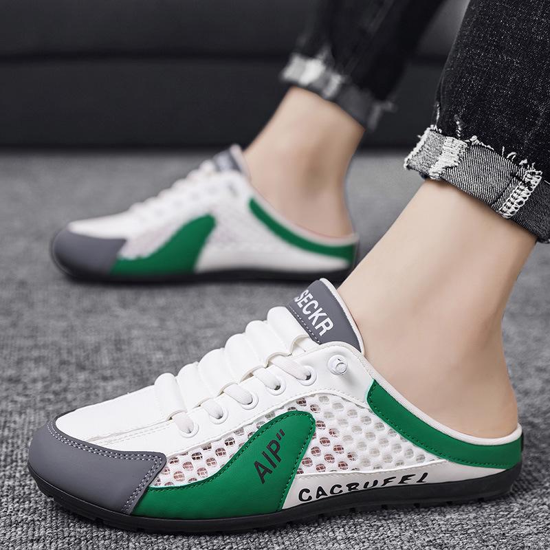 Cross-Border Men's Plus Size 2024 Summer Baotou Cool Slippers: Casual, Breathable Beach Mesh Shoes