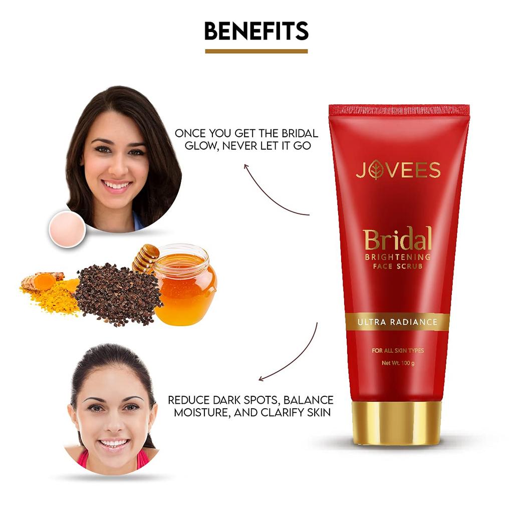 Jovees Bridal Brightening Face Scrub 100G Pack Of 1 | Gentle Exfoliation For Radiant Glow | Smooth Skin Care For All Types Paraben Free