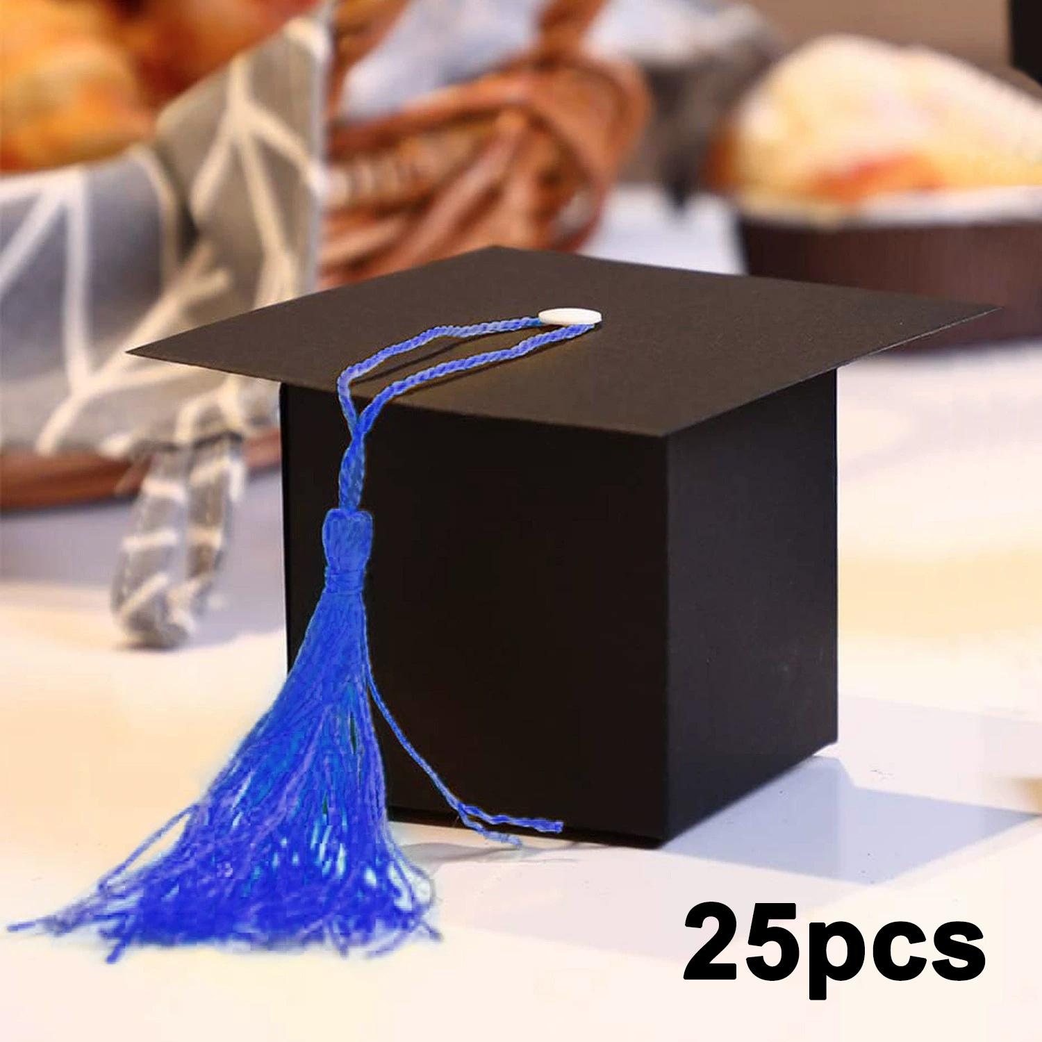 

25 шт. подарочная коробка креативная выпускная шляпа коробки для сладостей с желтой кисточкой DIY выпускной подарочная упаковка коробка украшение выпускной вечеринка памятная подарочная коробка 25pcs синий