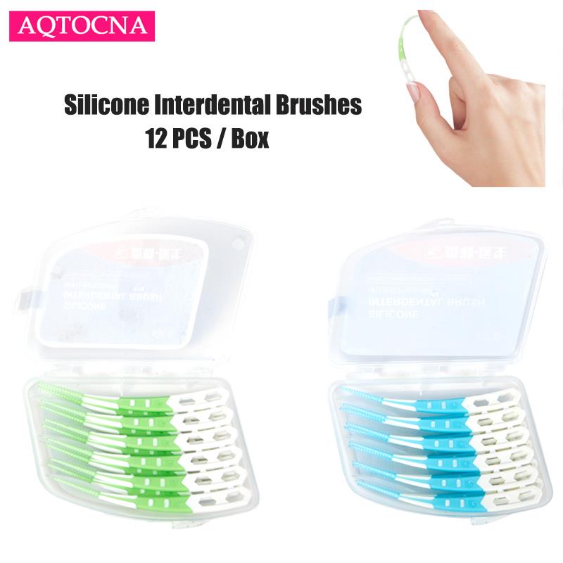 12Pcs/Box Silicone Interdental Brushes Toothpicks Brushes Between Teeth Silicone Toothpicks With Thread Oral Cleaning Tools