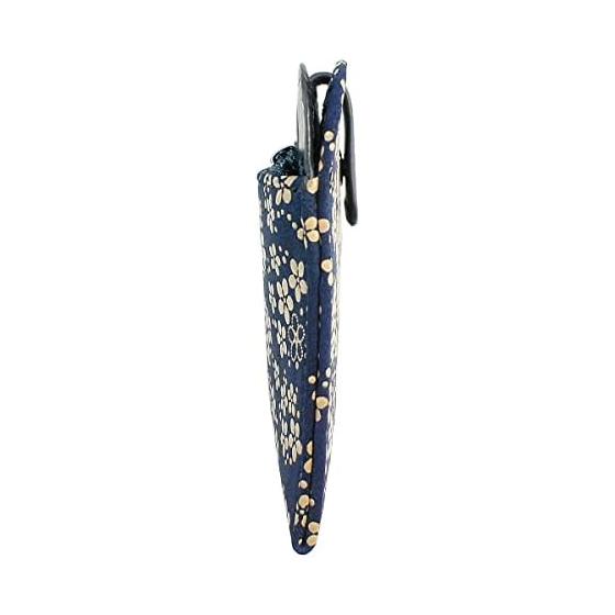 Inden-ya Inden Long Wallet Thin Deer Leather Navy X White Lacquer Forget-Me-Not Pattern 2107-14-181