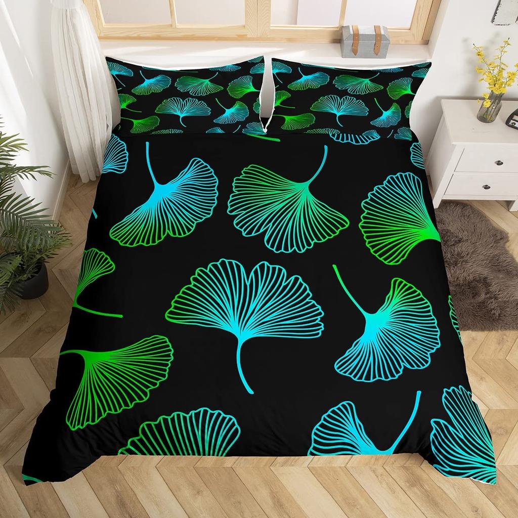Ginkgo Leaves King Queen Duvet Cover Black Golden Ginkgo Biloba Leaf Bedding Set Botanical Quilt Cover Polyester Comforter Cover
