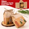50Pcs Christmas House Shaped Gift Boxes Kraft Paper Candy Boxes Gift Packaging Cookies Pouch Party Supplies Xmas Home Decor Gift