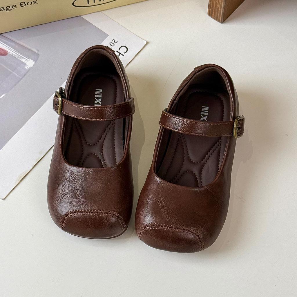 Girls' leather shoes spring 2025 new children's shoes Korean version versatile square mouth shoes retro fashion grandma shoes