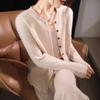 2024 Women's Loose V-Neck Pure Wool Knit Cardigan - Autumn/Winter Plus Size French Style Outerwear