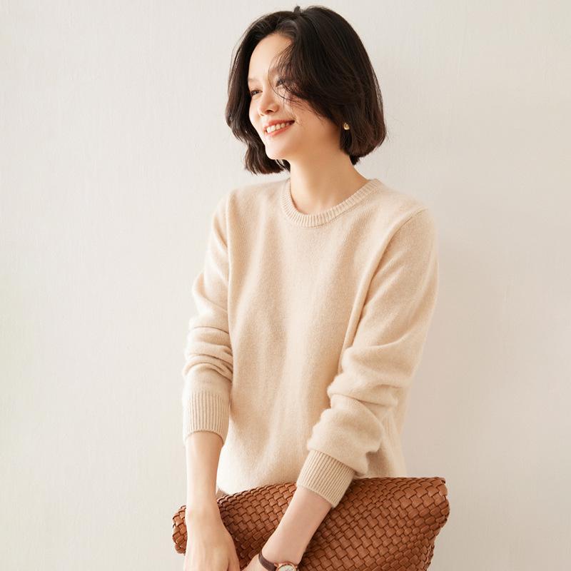 Autumn/Winter 2025 Women's Casual Cashmere Round Neck Pullover with Soft Knit Inner Layer
