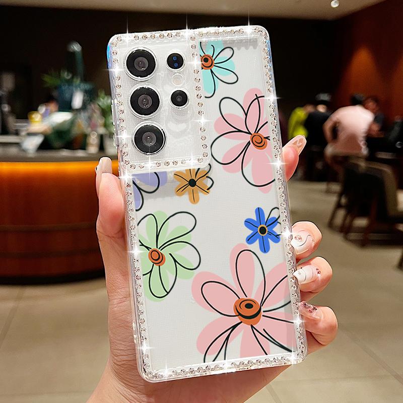 Cartoon Sunflower Soft Case For Samsung Galaxy A56 A55 A54 A36 A15 A16 A26 5G S25 Edge S24 S22 Ultra S23 FE Diamond Phone Cover