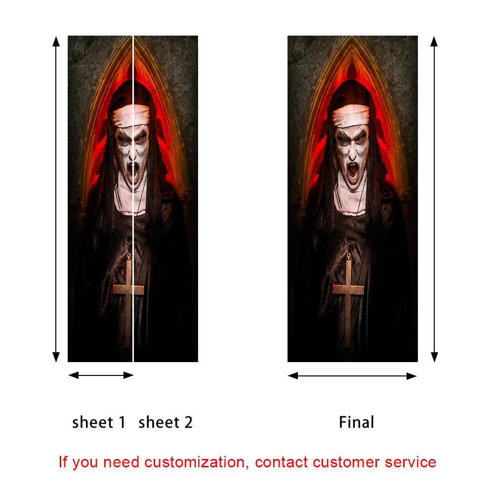 Halloween Horror Nun Thriller Door Stickers Removable Vinilos Para Puertas Adhesive Wallpaper Art Murals for Doors Bibliotheque Modern Home Decor