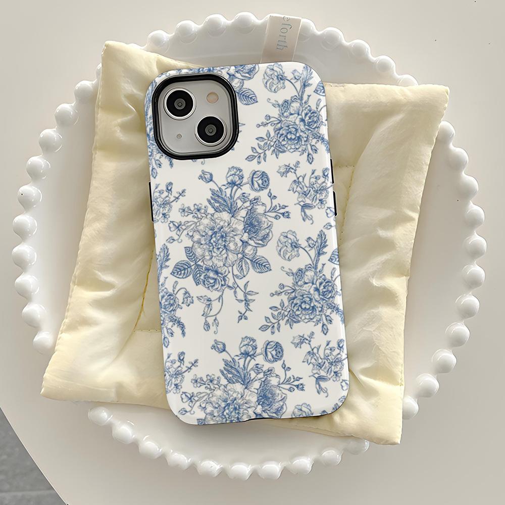 Popular new Chinese blue and white porcelain flower mobile phone case Apple 17 anti-drop film case iPhone14 magnetic case