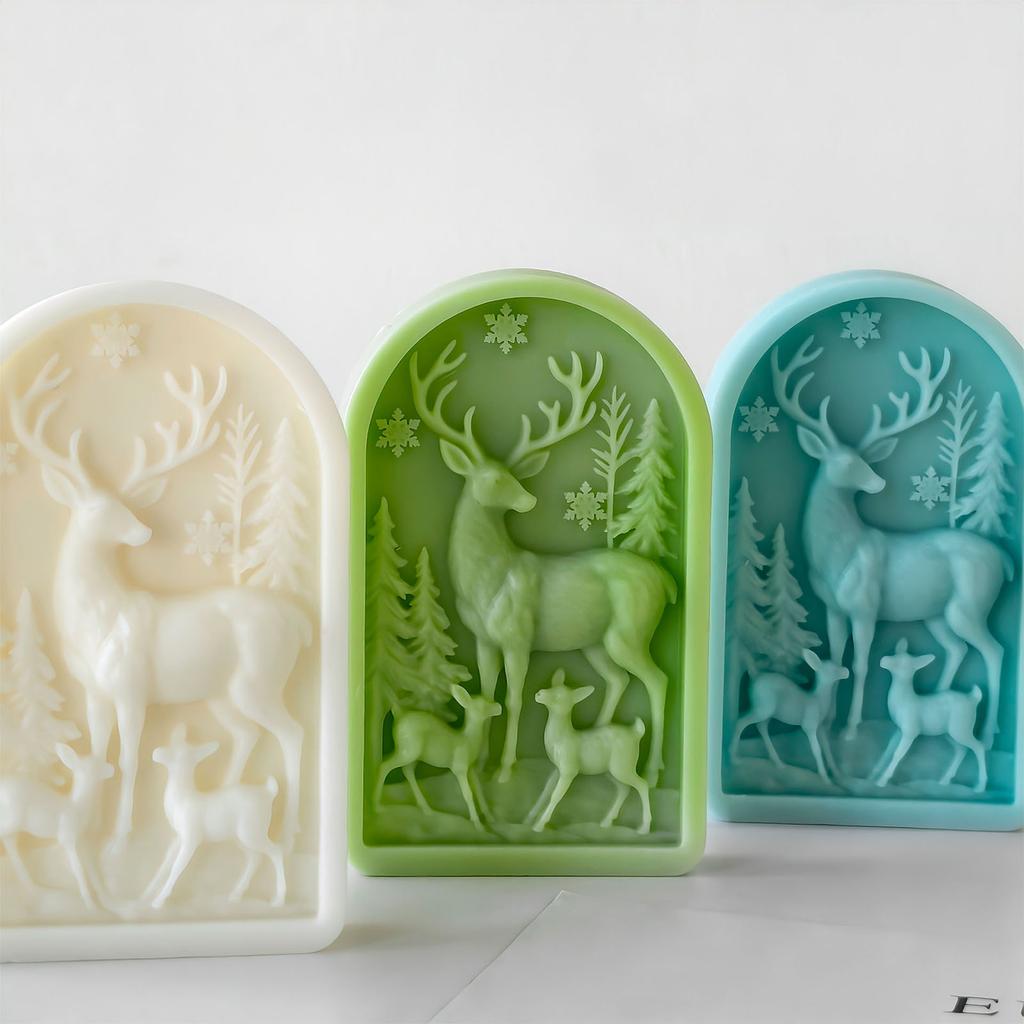 Christmas Reindeer Embossed Silicone Mold Silicone Candle Mould For Handmade Candle Soap Chocolate Holiday Decoration