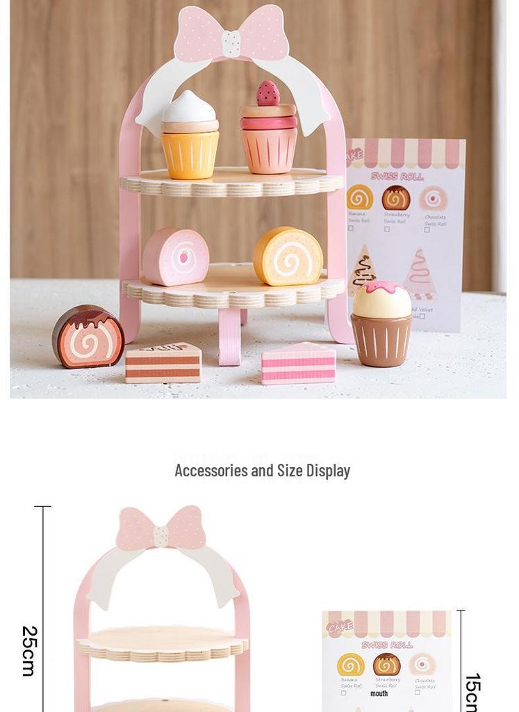 Pink Dessert Stand Role-Playing Toy for Children - Afternoon Tea Cake & Ice Cream Simulation Gift