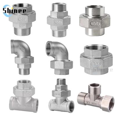 304 Stainless Steel Union Joint Coupling 1/4" 3/8" 1/2 3/4 1" BSP Female Male Thread Cast Pipe Fitting 3 Way Tee Eblow Connector