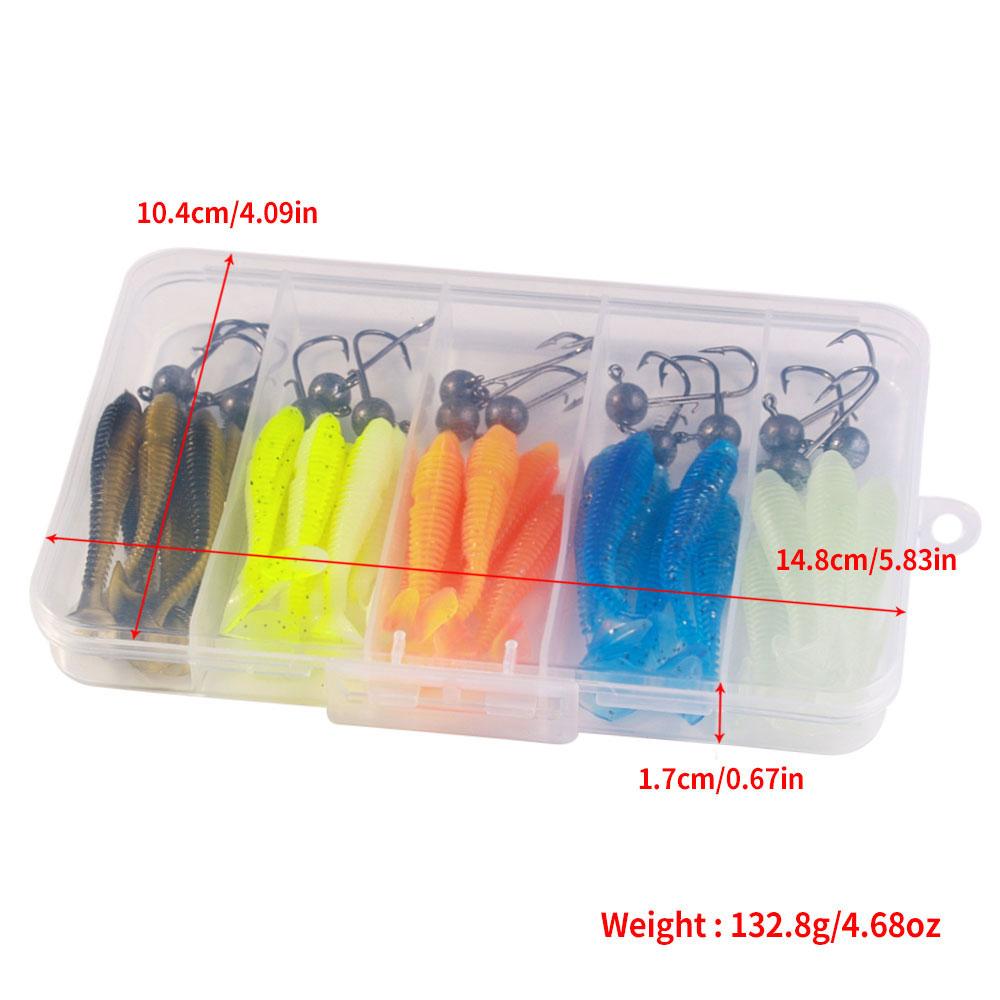 Soft Fishing Lures Kit Silicone Lure Set Artificial Bait Worm with Crank Jig Head Hook HOOK 45pcs/34pcs/65pcs