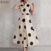 Rochie elegantă de damă, cu guler răsfrânt, casual, fără mâneci, cu imprimeu cu buline