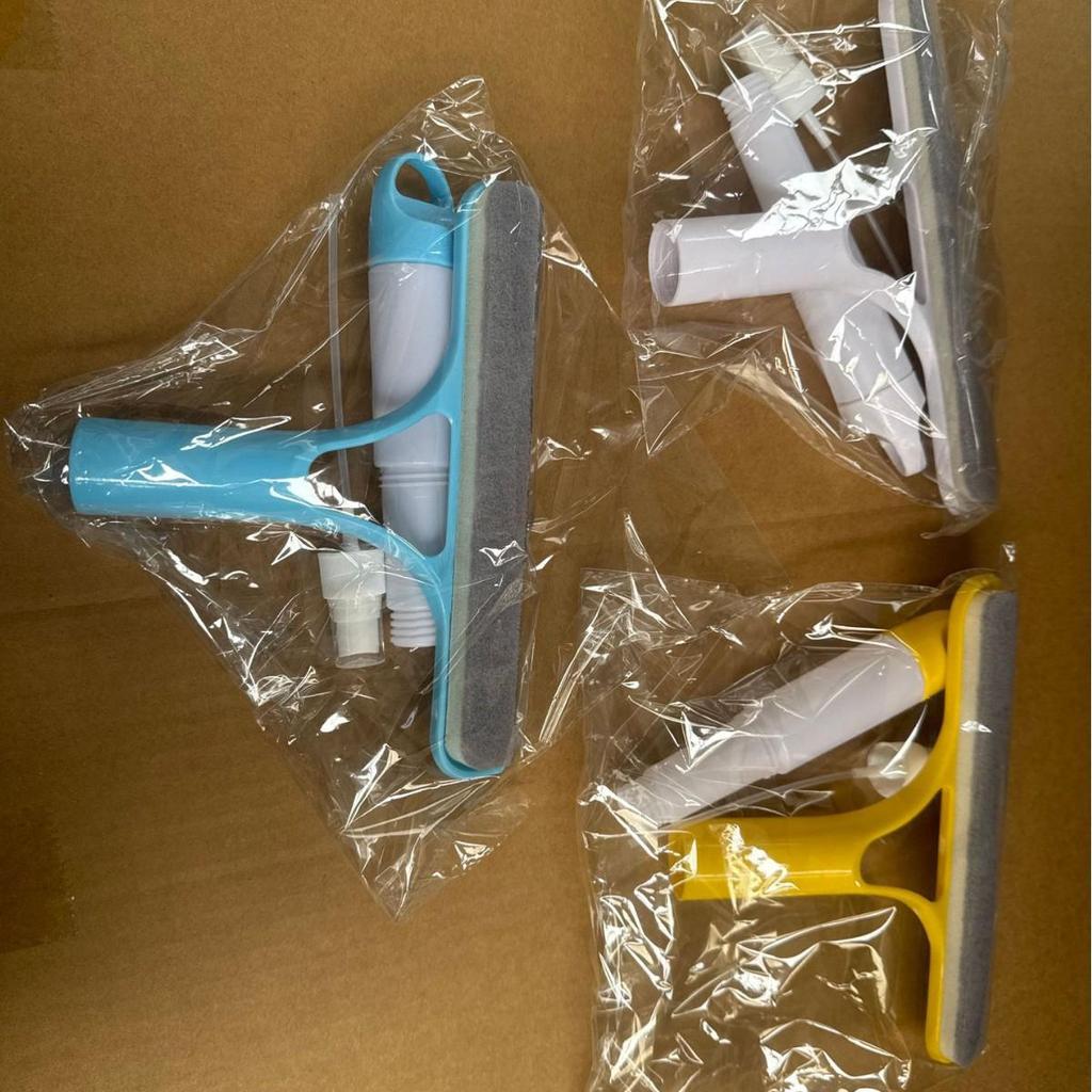 Household 3-in-1 Glass Cleaner: Double-Sided Brush & Scraper with Spray Bottle