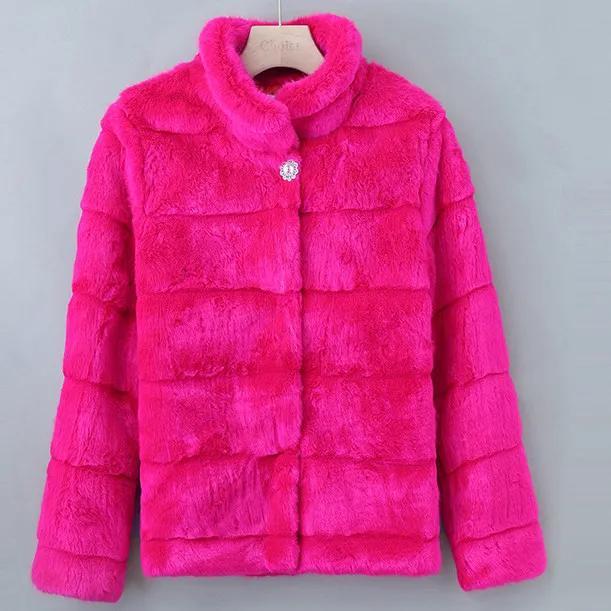 

Женское короткое пальто из искусственного кроличьего меха на осень и зиму со стойкой XXXXL