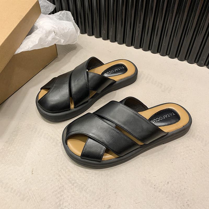 Mote Sommer Dame Halvtøfler Lukket Tå Vevd Hul Ut Mules Sko Retro Utendørs Romersk Stil Damesandaler Sandalias De Mujer