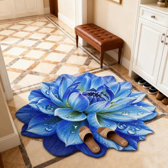 Flower Floor Rug Non-Slip Absorbent Bathroom Mat Decorative 3D Realistic Pattern Floral Mat