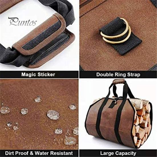 Bolsa de lona para almacenar leña con asa reforzada, tela impermeable, diseño plegable, bolsa para transportar leña