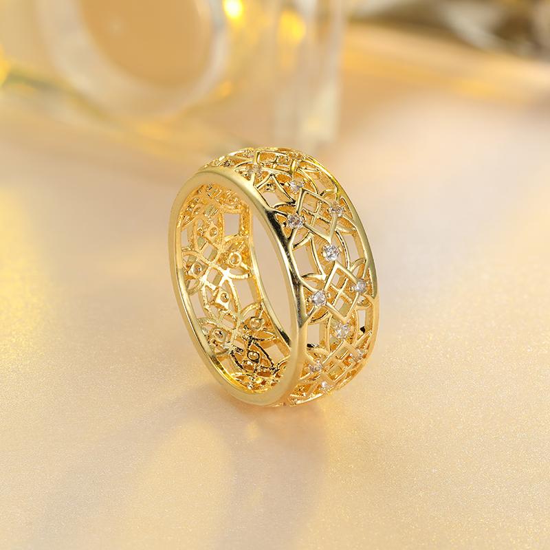 Luxus Kristall Blume Ring Damen Partner Ring Hochzeitsfeier Feiner Schmuck KTJ