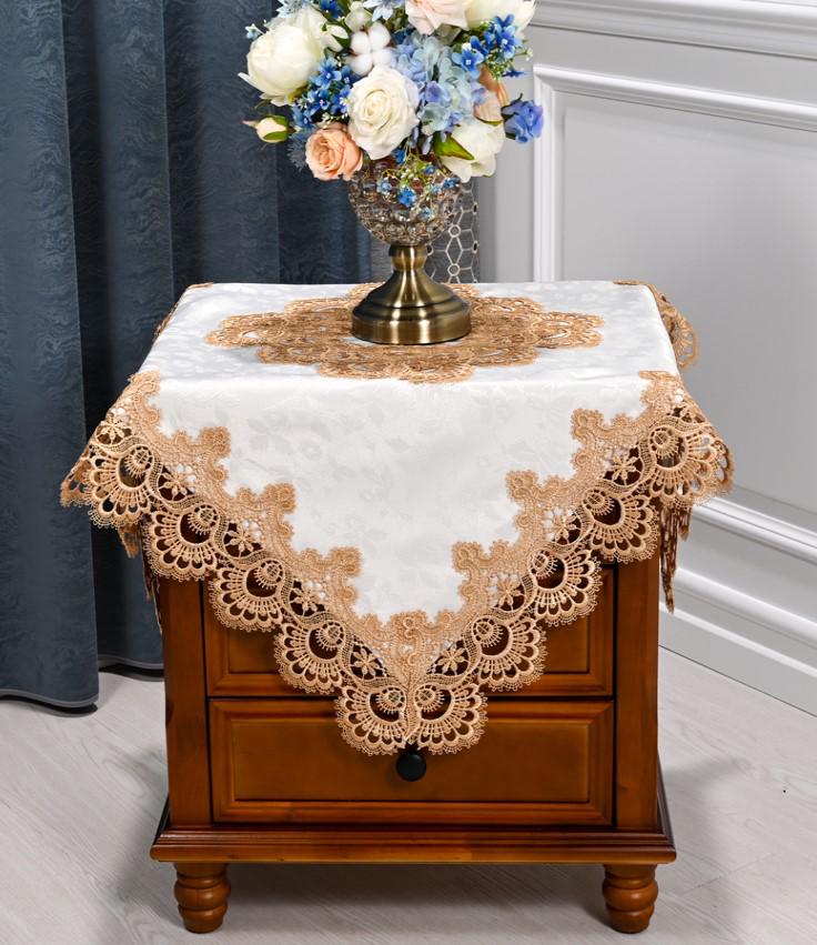 Lace Bedside Tablecloth & Dust Cover – American & Chinese Style for Coffee Tables, Corners, Washers, and Refrigerators.