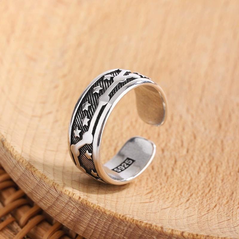 Buyee 925 Sterling Silver Fashion Ring Finger Adjustable Constellation Jewelry Circle for Women Men Fine Silver Ring Gift