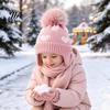Cute Pom Knit Hat Kids Winter Hat, Warm Soft Pompom Cozy Gift for Children Heart Pattern, Earflap Boys Girls Toddlers Breathable