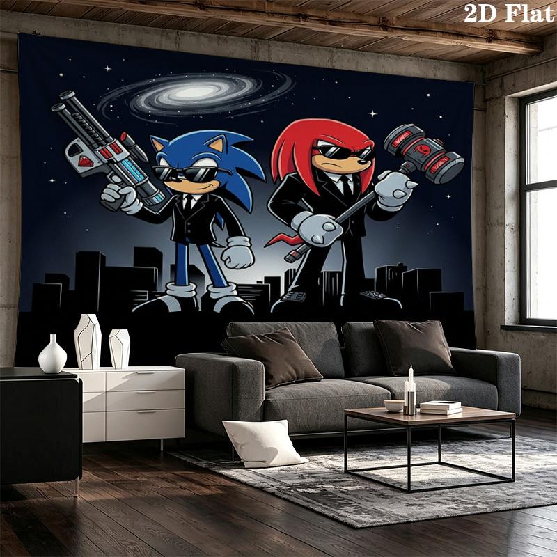 Sonic Hedgehog Wall Tapestry Aesthetic Wall Hanging Printed Fabric Blanket Decorative Tapestries For Bedroom Living Room Home Decor