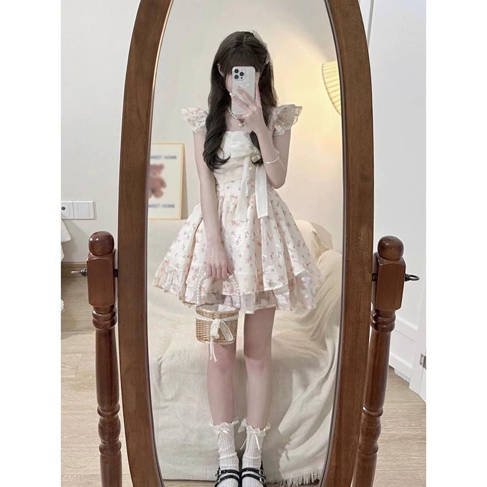 

Сладкая цветочная короткая юбка лето масляная живопись бант платье для девочки лето женская юбка а-силуэта короткая юбка XL- (recommended 110-60kg)