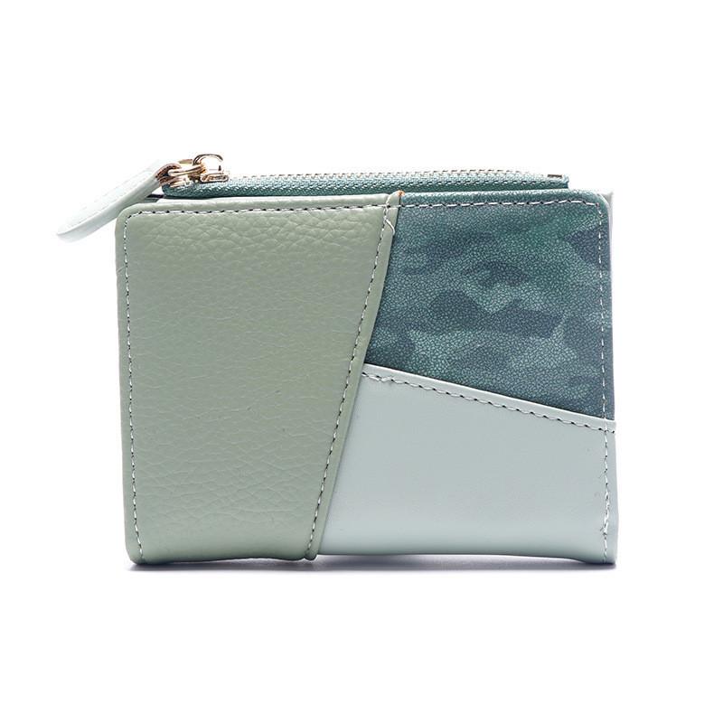 

New Colorful Stitching Pu Coin Wallet Short Style Fashion Multi-card Zipper Wallet Cross-border Short Wallet Women Characters) зелений