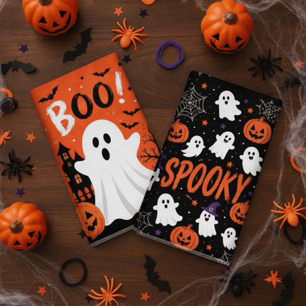 2PCS Ghost Pumpkin Pattern Hand Towel Ultra-Fine Fiber Dish Towel Kitchen Dishcloth  Bathroom