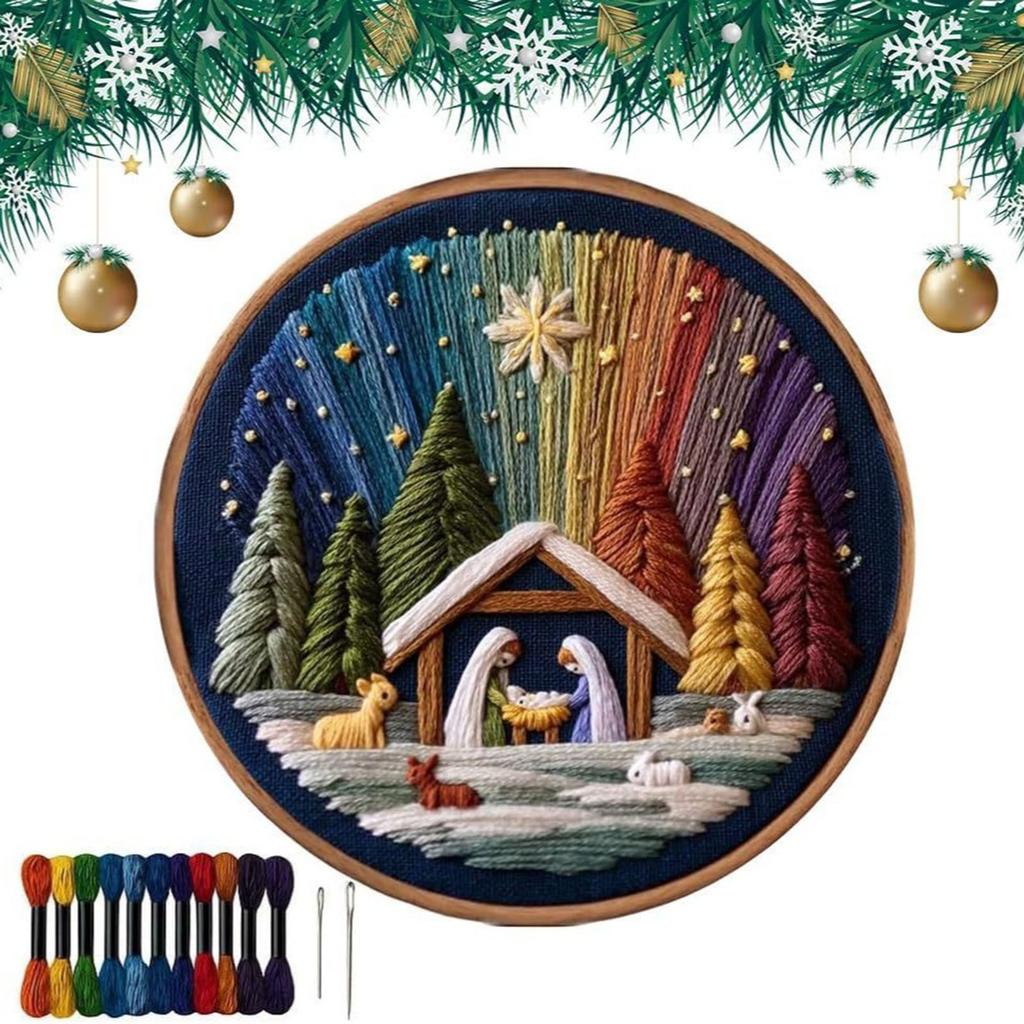 DIY Nativity Embroidery Set Jesus Birth Scene Embroidery Set Christmas DIY Embroidery Set Creative Craft Needlework Home Decor
