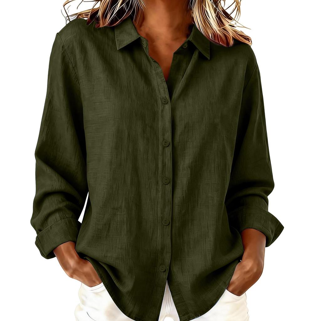 Women's Cotton & Linen Lapel Cardigan – Casual Spring/Summer Long Sleeve Shirt